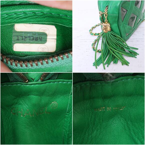 Chanel Vintage PVC Shoulder Bag Green Lambskin Leather Purse A2999 - Picture 2 of 9